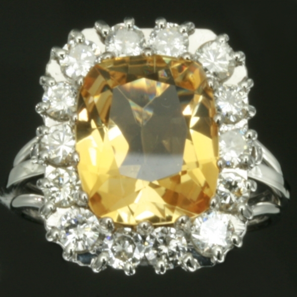 Diamond estate ring with big imperial topaz